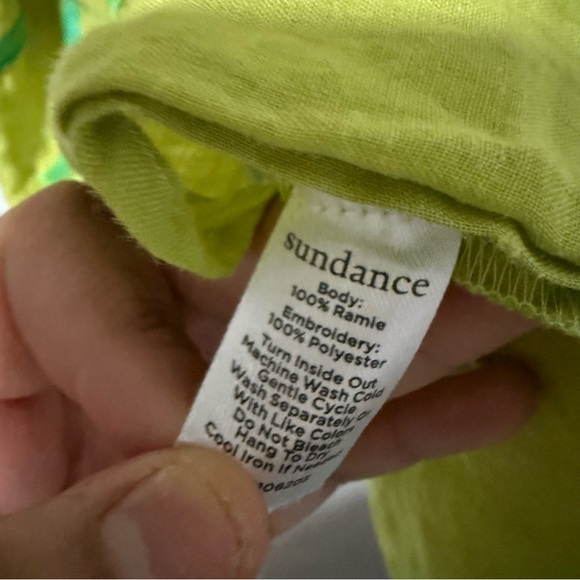 Sundance Embroidered Kiwi Green Top Size Medium Puff Sleeves - Picture 7 of 9
